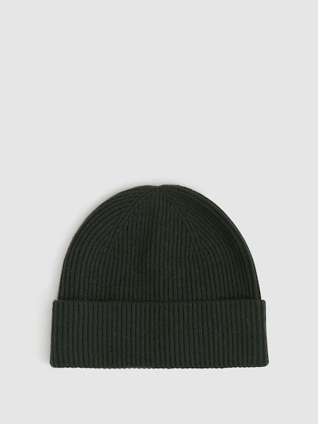 Merino Wool Ribbed Beanie Hat in Forest Green (215759) | $75