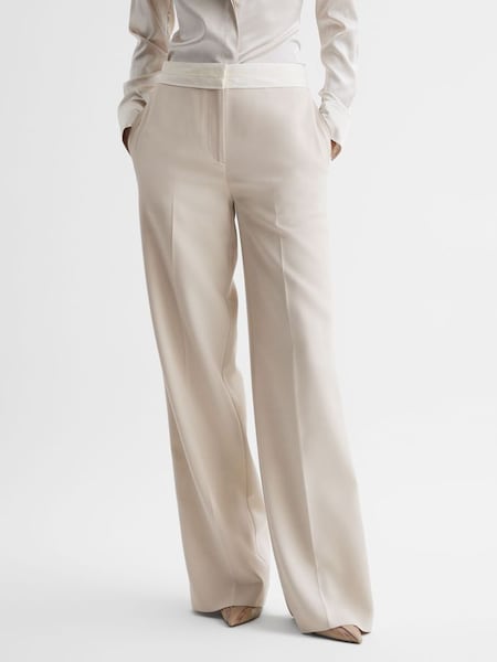 Petite Mid Rise Contrast Wide Leg Suit Trousers in Neutral (226044) | CHF 99