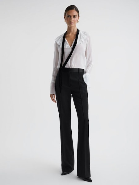 Flared Satin Waistband Suit Trousers in Black (230353) | $145