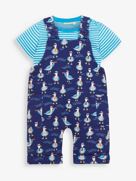 2-Piece Blue Sailor Seagull Print Baby Dungarees Set in Denim Blue (237362) | $42