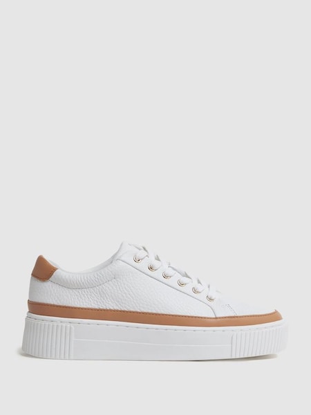 Grained Leather Platform Trainers in Camel/White (246759) | HK$2,230