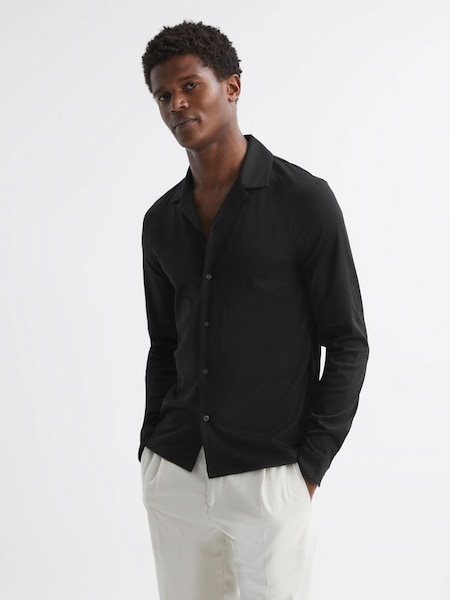 Mercerised Cotton Long Sleeve Shirt in Black (247763) | HK$574