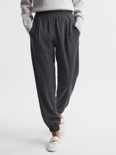 Pantalons de jogging anthracites élastiques en laine avec plis sur le devant (258142) | 141 €