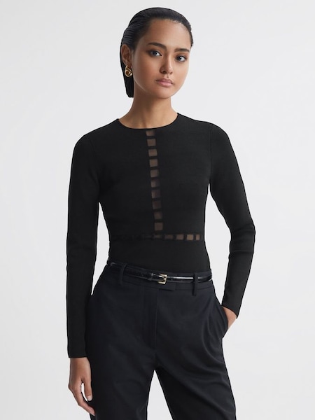 Mesh Panel Fitted Top in Black (262293) | CHF 84