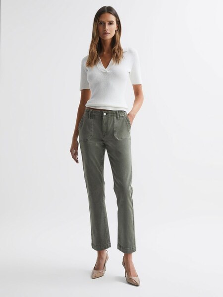 Paige High Rise Straight Leg Jeans in Vintage Ivy Green (265500) | $319