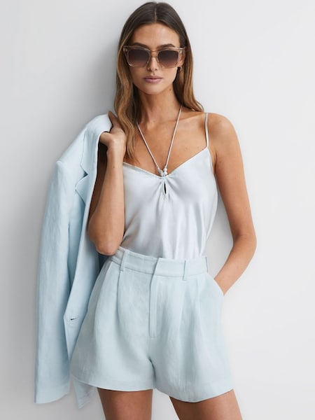 Paige Linen Blend High Rise Suit Shorts in Ice Flow (272453) | €295