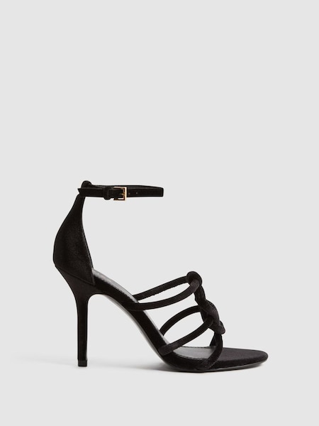 Velour Strappy Open-Toe Heels in Black (278940) | $285