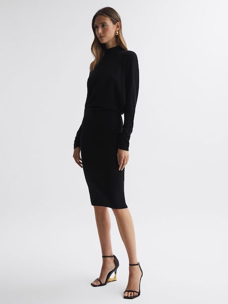 Petite Knitted Long Sleeve Midi Dress in Black (279676) | CHF 285