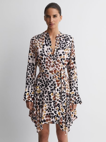 Asymmetrisches Kleid mit Gürtel und Animaldruck in Nude/Schwarz​​​​​​​ (281380) | 112 €