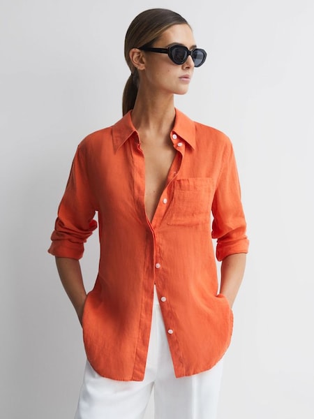 Langärmeliges Leinenhemd, Orange (284643) | 68 €