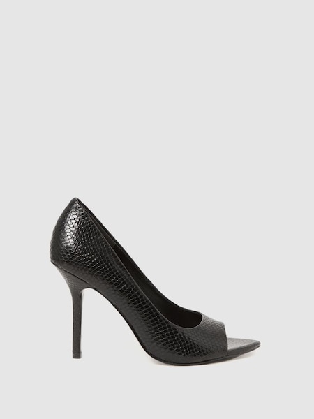 Leather Peep Toe Court Shoes in Black (288711) | HK$1,324