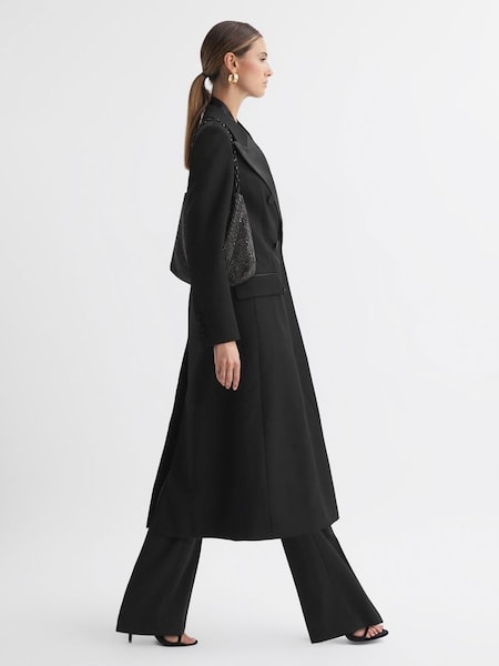 Relaxed Fit Wool Satin Double Breasted Coat in Black (303422) | $324