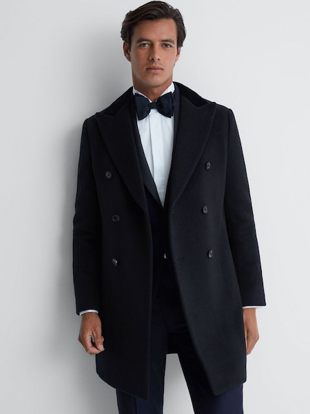 Manteau en laine bleu marine à double boutonnage en velours (317378) | 267 €