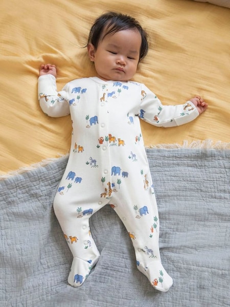 Cream Safari Print Cotton Baby Sleepsuit (325547) | €26