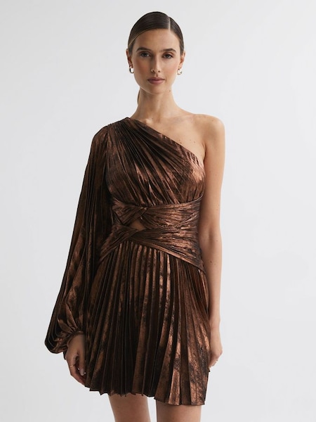 Robe courte métallisée couleur bronze plissée à une épaule Acler (330403) | 325 €