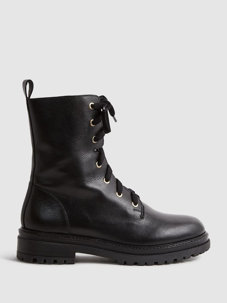 黑色皮革系带靴 (332436) | HK$3,430