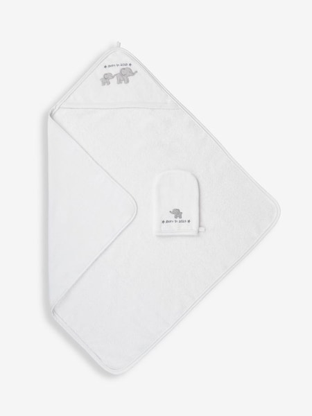 Born in 2024 Hooded Towel & Wash Mit Set in White (332976) | €29