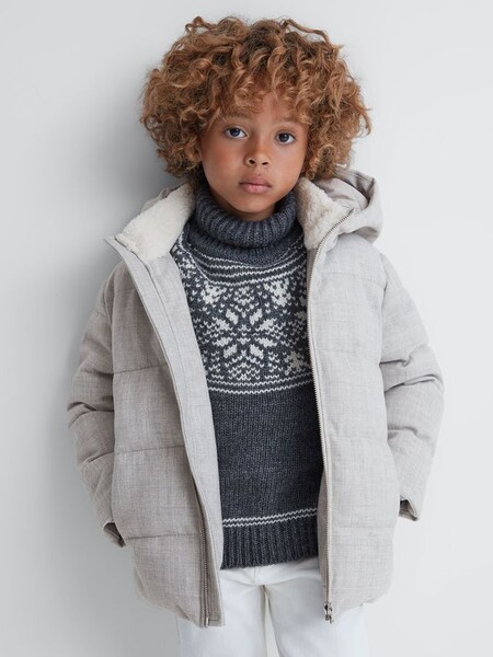 Junior Water Repellent Quilted Hooded Coat in Soft Grey (333827) | €54