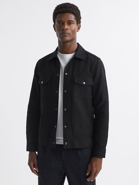 织纹棉质双口袋黑色衬衫式外套 (335202) | HK$1,055