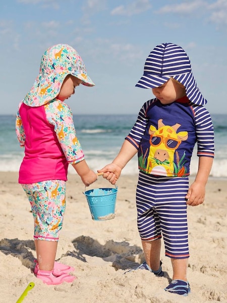 Boys' Kids' Stripe Flap Sun Protection Hat UPF 50 in Navy White Stripe (337368) | €18.50