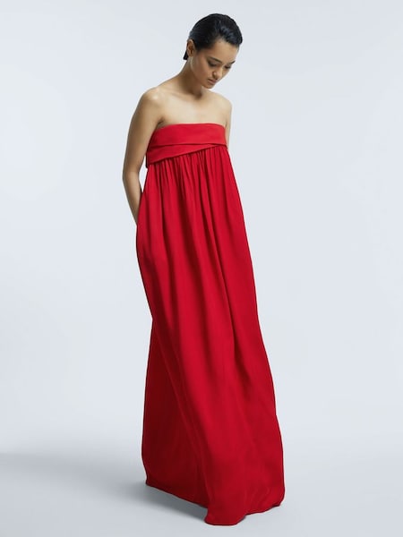 Atelier Italian Fabric Strapless Maxi Dress in Red (338176) | $393
