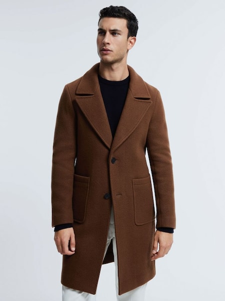 Atelier Casentino Wool Blend Single Breasted Coat in Tobacco (338529) | HK$7,477