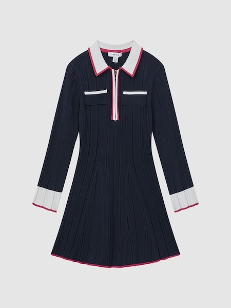 Junior geribbelde mini-jurk met kleurvlakken in marineblauw (346562) | € 95