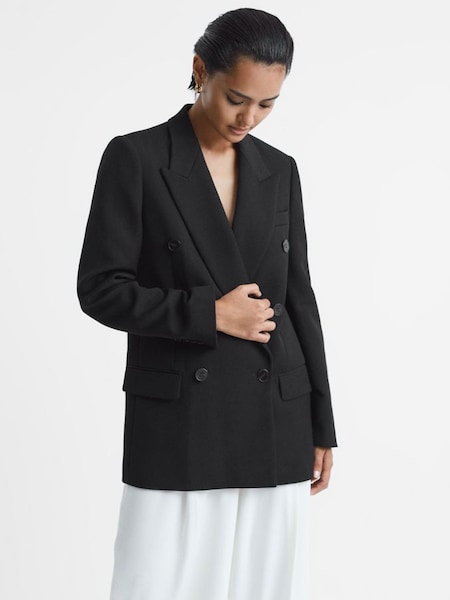 Modern Fit Wool Double Breasted Blazer in Black (360024) | $243
