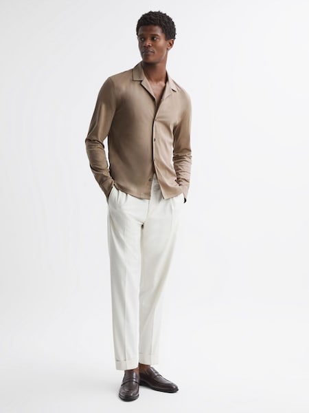 Mercerised Cotton Long Sleeve Shirt in Fawn (367567) | $100
