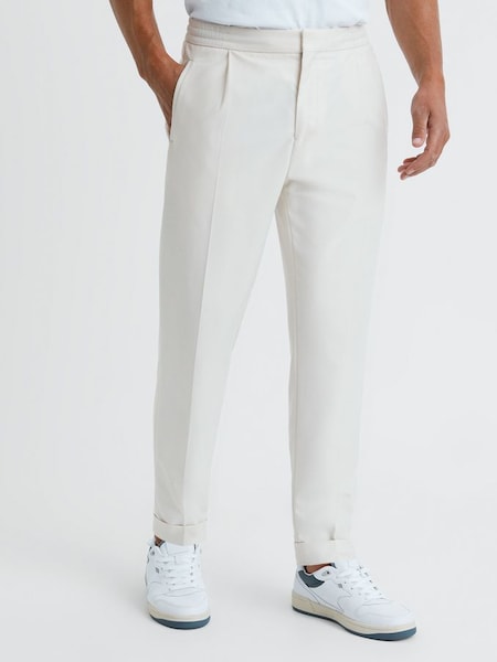 Relaxed Drawstring Trousers with Turn-Ups in Ecru (369002) | $225