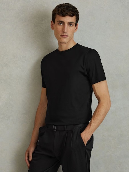 Katoenen T-shirt met ronde hals in zwart (375427) | € 125