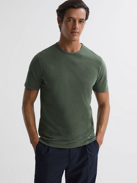 Cotton Crew Neck T-Shirt in Ivy Green (381301) | $55