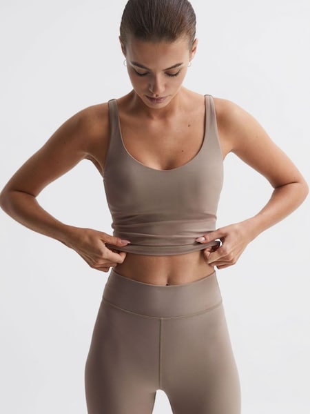 The Upside Cropped Scoop Neck Sports Top in Light Brown (389259) | $150