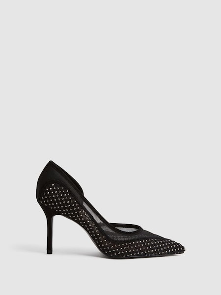 Embellished Mesh Court Shoes in Black (392698) | $188