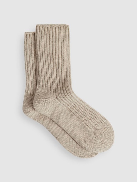 Wool Blend Ribbed Socks in Oatmeal (397698) | CHF 23