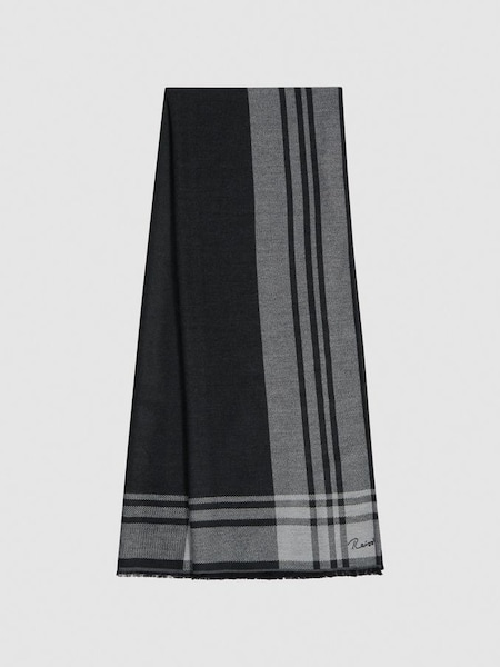 方格图案黑色/白色刺绣围巾 (404541) | HK$621