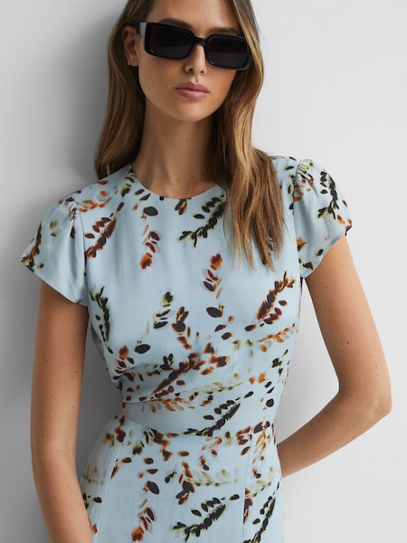 Petite Floral Cut-Out Back Midi Dress in Sage (406605) | $239