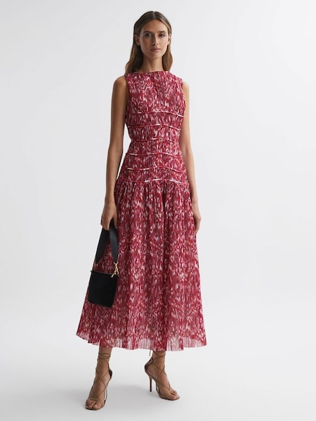 Rachel Gilbert Floral Pleated Midi Dress in Red Print (414541) | HK$6,723