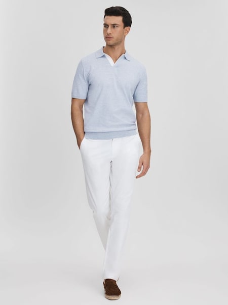 Cotton Blend Contrast Open Collar Shirt in Soft Blue (415909) | CHF 115