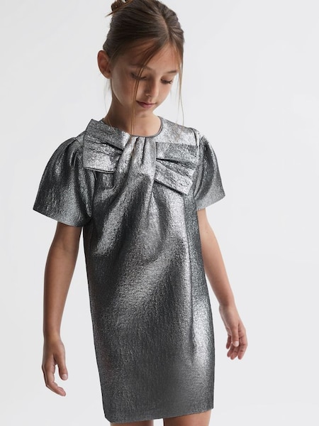 Senior Metallic Bow Dress in Silver (416461) | $120