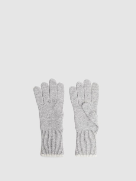 Wool Blend Contrast Trim Gloves in Grey/Ecru (427526) | HK$490