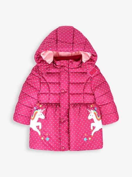 JoJo Maman Bébé Unicorn Print Puffer Jacket in Raspberry (430257) | $80