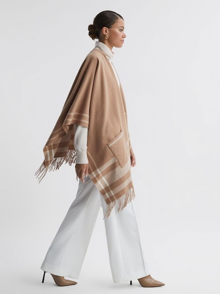 Wool Striped Cape in Camel (430677) | $115