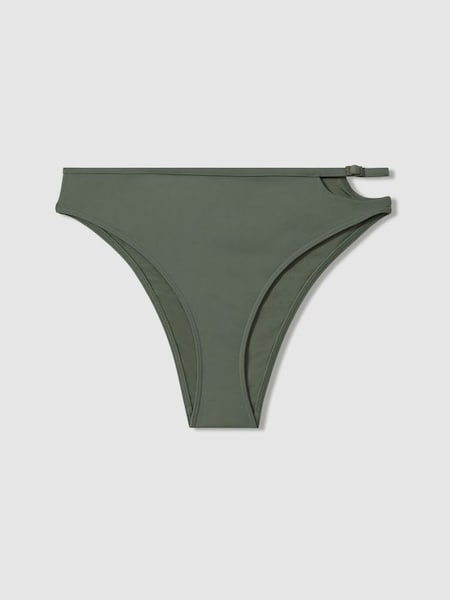 Calvin Klein Underwear Asymmetric Cut-Out Bikini Bottoms in Wetlands Green (439560) | 80 €