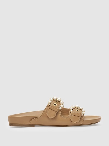 Camilla Elphick Leather Pearl Strap Sandals in Tan (439693) | $465