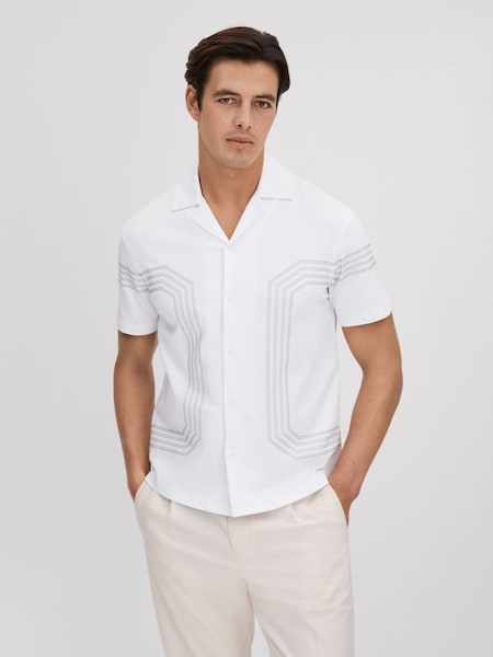 Mercerised Cotton Embroidered Shirt in White/Sage (439756) | $180