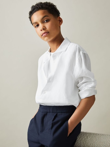 Linen Cutaway Collar Shirt in White (439913) | $60