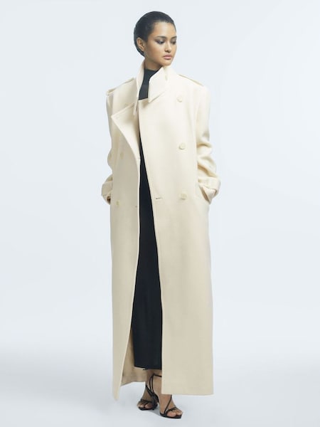 Atelier Oversized Wool Double Breasted Long Coat in Cream (443596) | €898