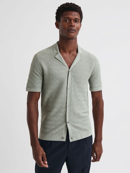 Textured Cuban Collar Button-Through Shirt in Sage (446182) | €122