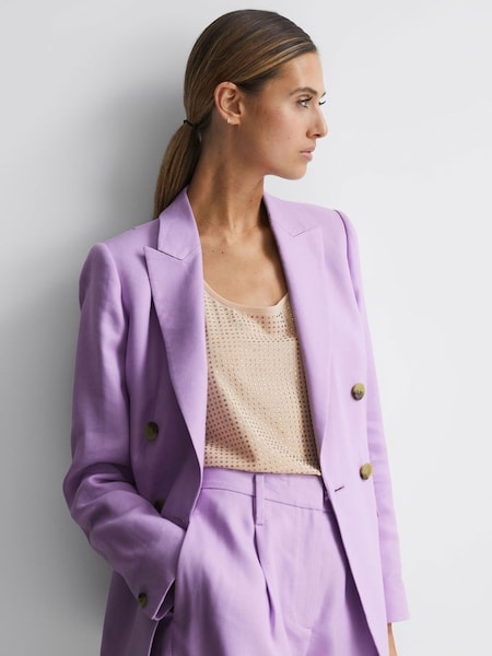 淺紫色嬌小款雙排扣亞麻西裝外套 (447164) | HK$3,382